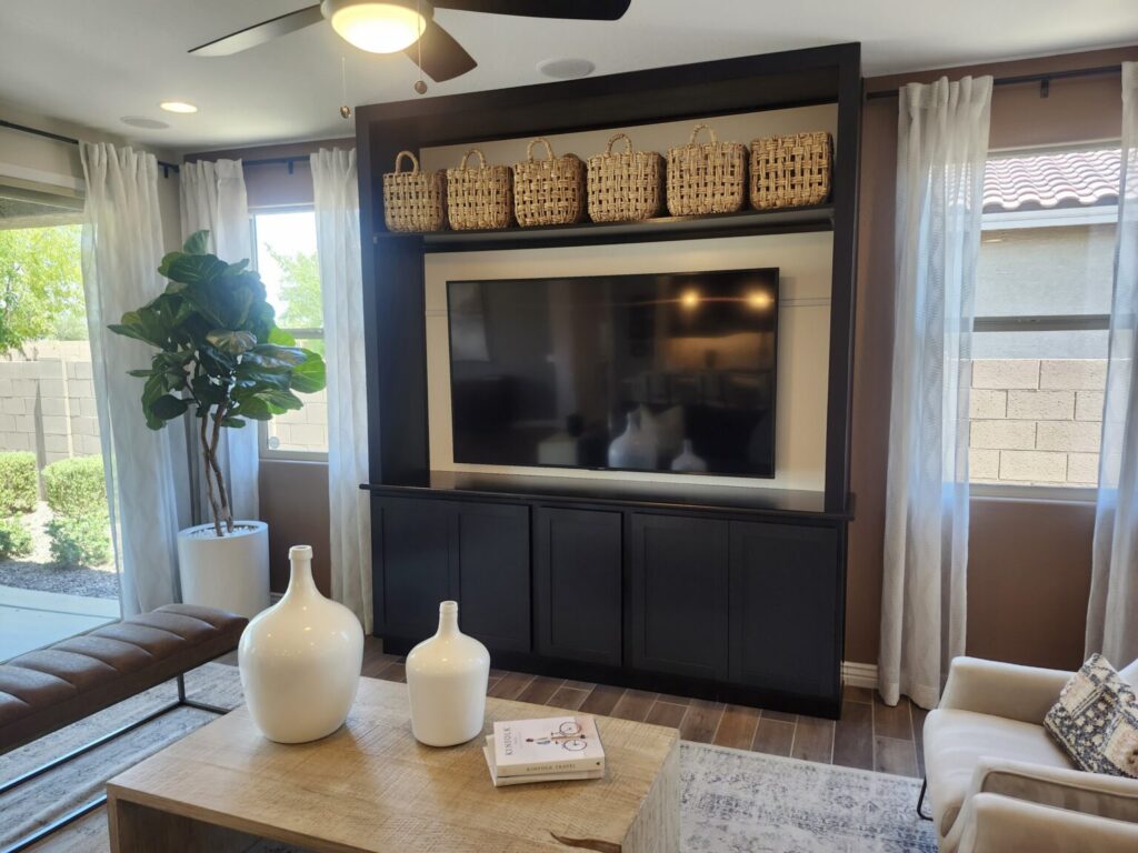 Handyman service used to flush mount TV and refinish cabinetry.